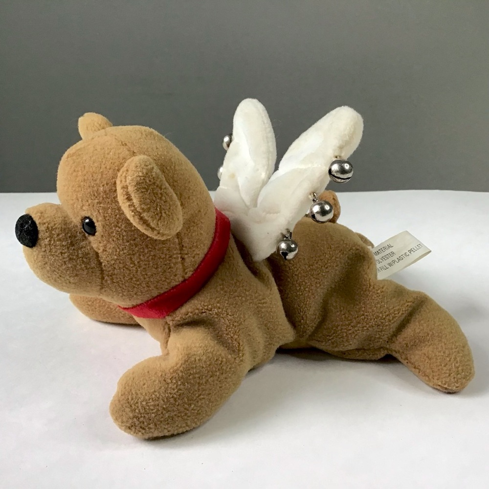 Vintage Angel Bear Plush 7” Stuffed Animal Wings Christmas Jingle Bells Weighted - Picture 6 of 12
